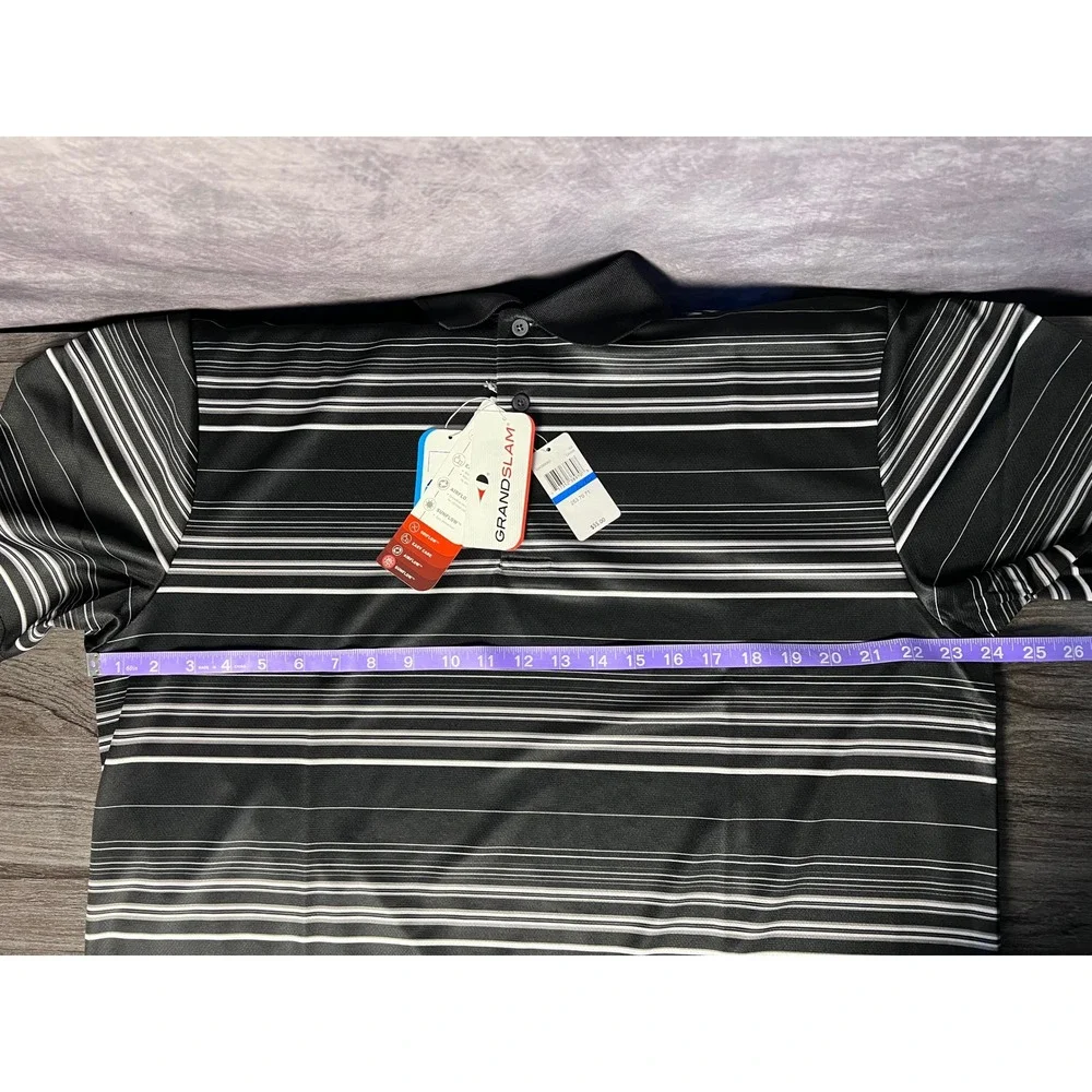 Grand Slam Airflow Striped Golf Polo NWT Black Gray Men's XL Performance - Picture 7 of 8